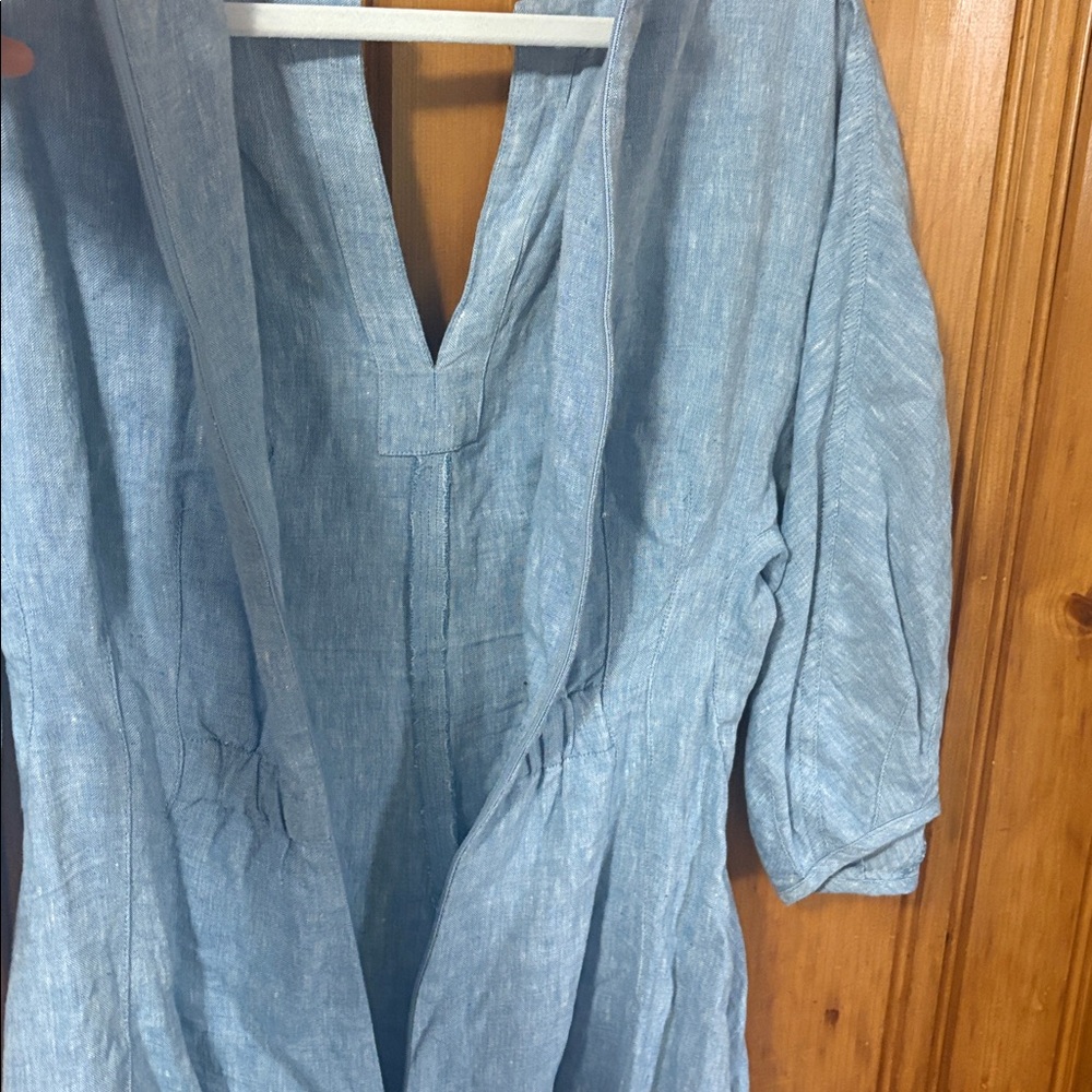 Madewell Splitneck Mini Dress in 100% Linen - Sunfaded Blue - Size 00 - Picture 15 of 15